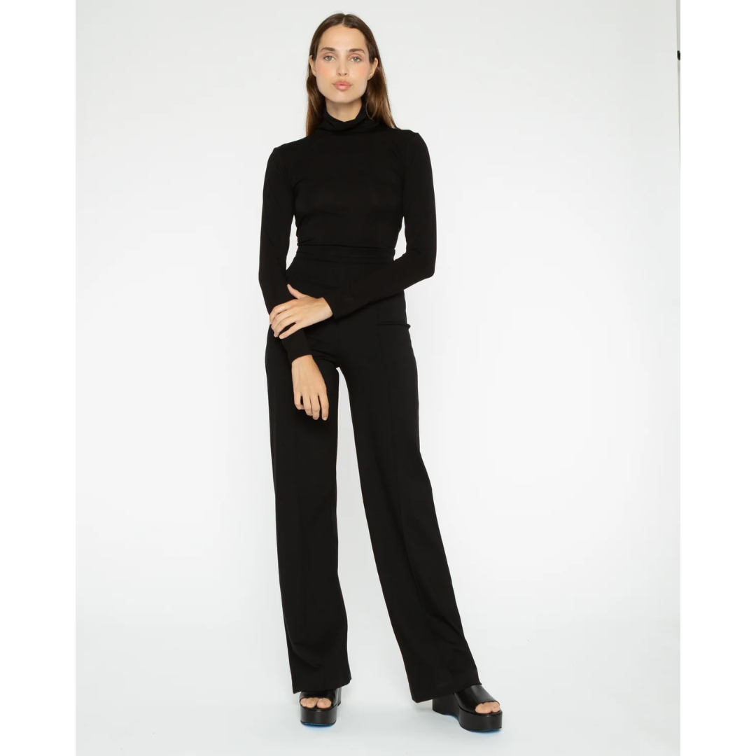 Black Ponte Knit Straight Leg Pant