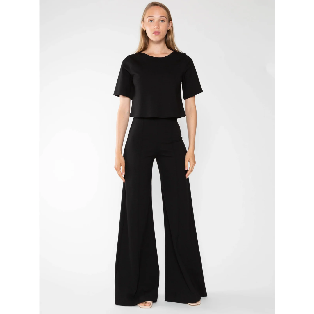 Black Ponte Knit Wide Leg Pant