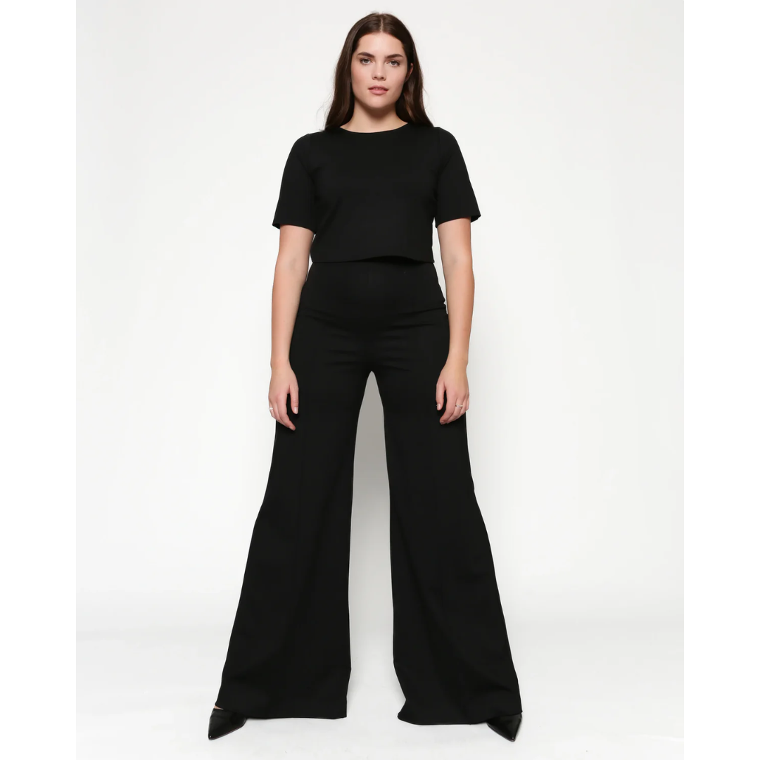 Black Ponte Knit Wide Leg Pant