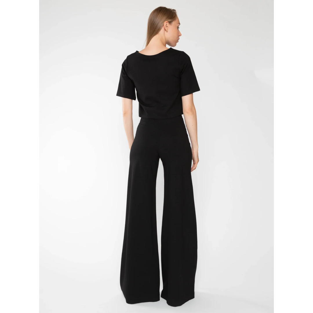 Black Ponte Knit Wide Leg Pant