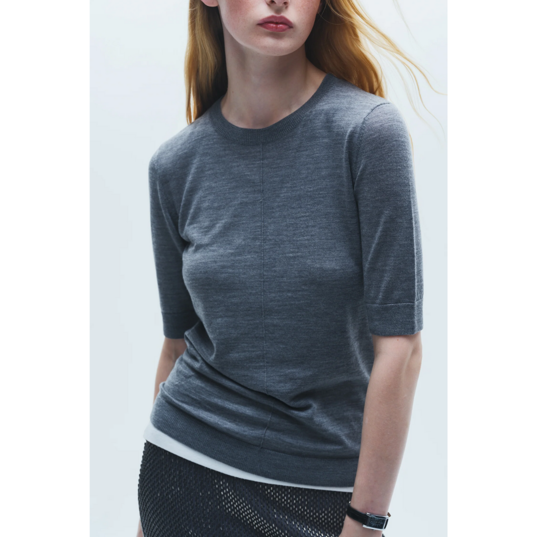 Lucia Short Sleeve Sweater - Medium Heather Grey