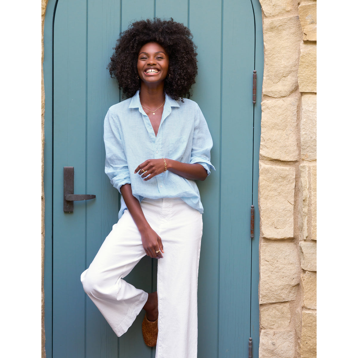 Eileen Button-Up in Turquoise Stripe