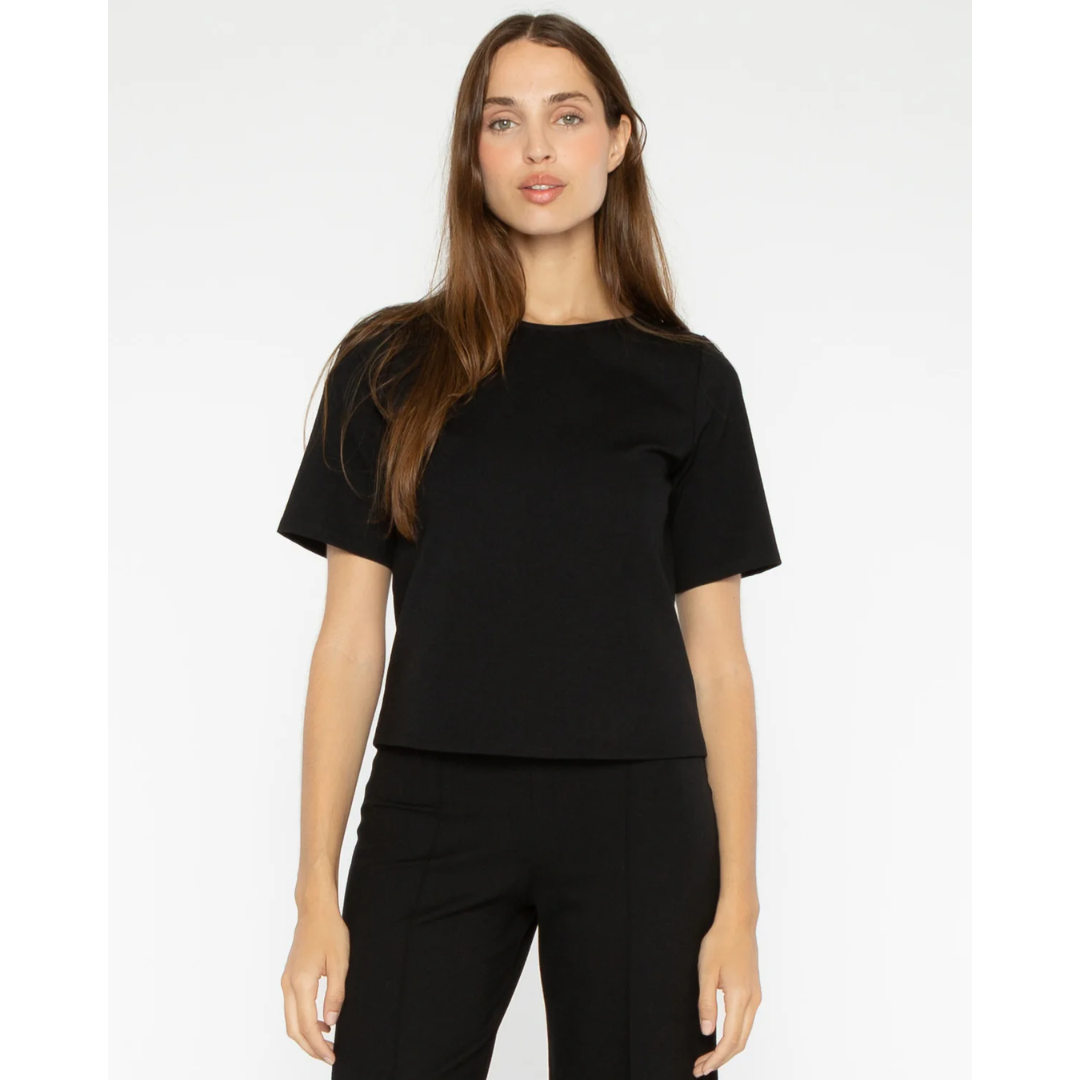 Black Ponte Knit Short Sleeve Top Extended