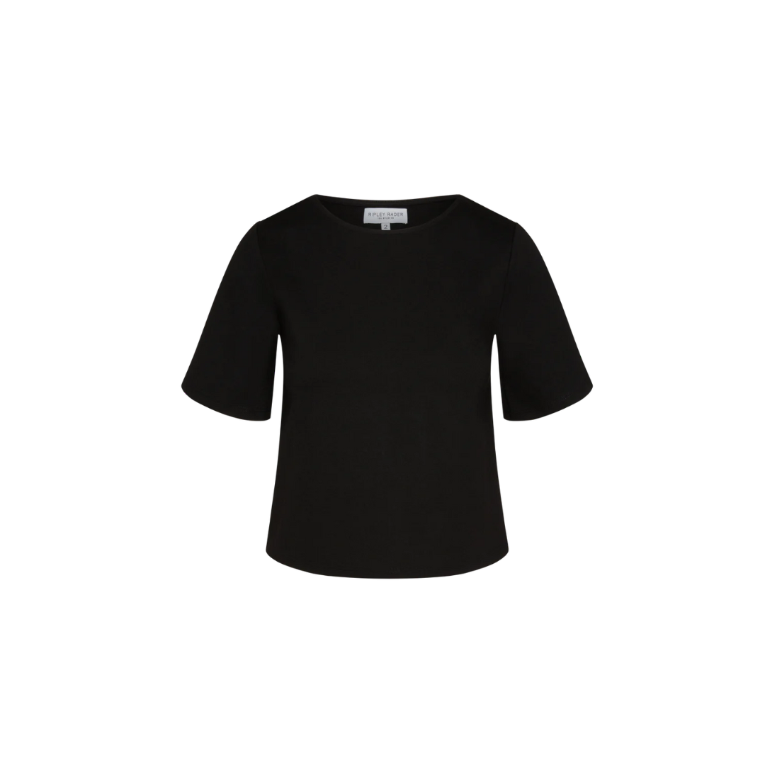 Black Ponte Knit Short Sleeve Top Extended