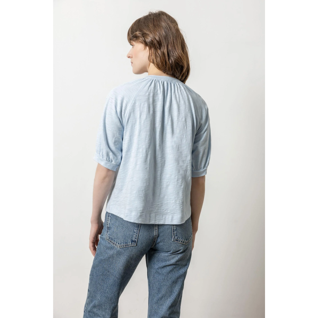 Shirred Split Neck Raglan