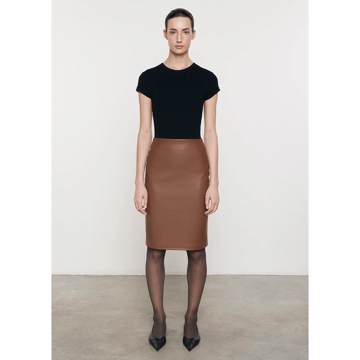 Knee Length Leather Skirt