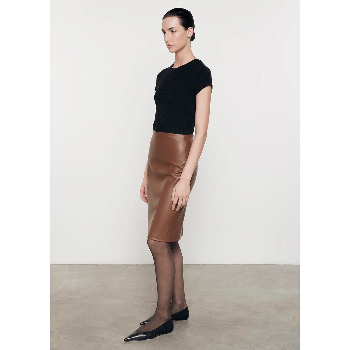 Knee Length Leather Skirt