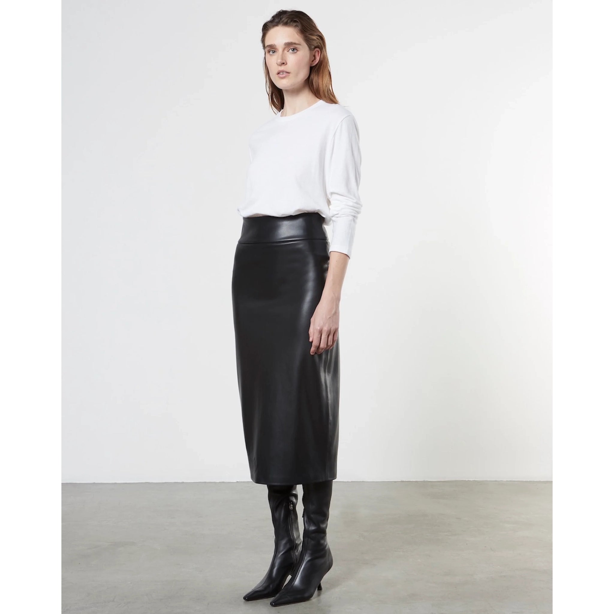 Black Midi Leather Skirt – BLANK