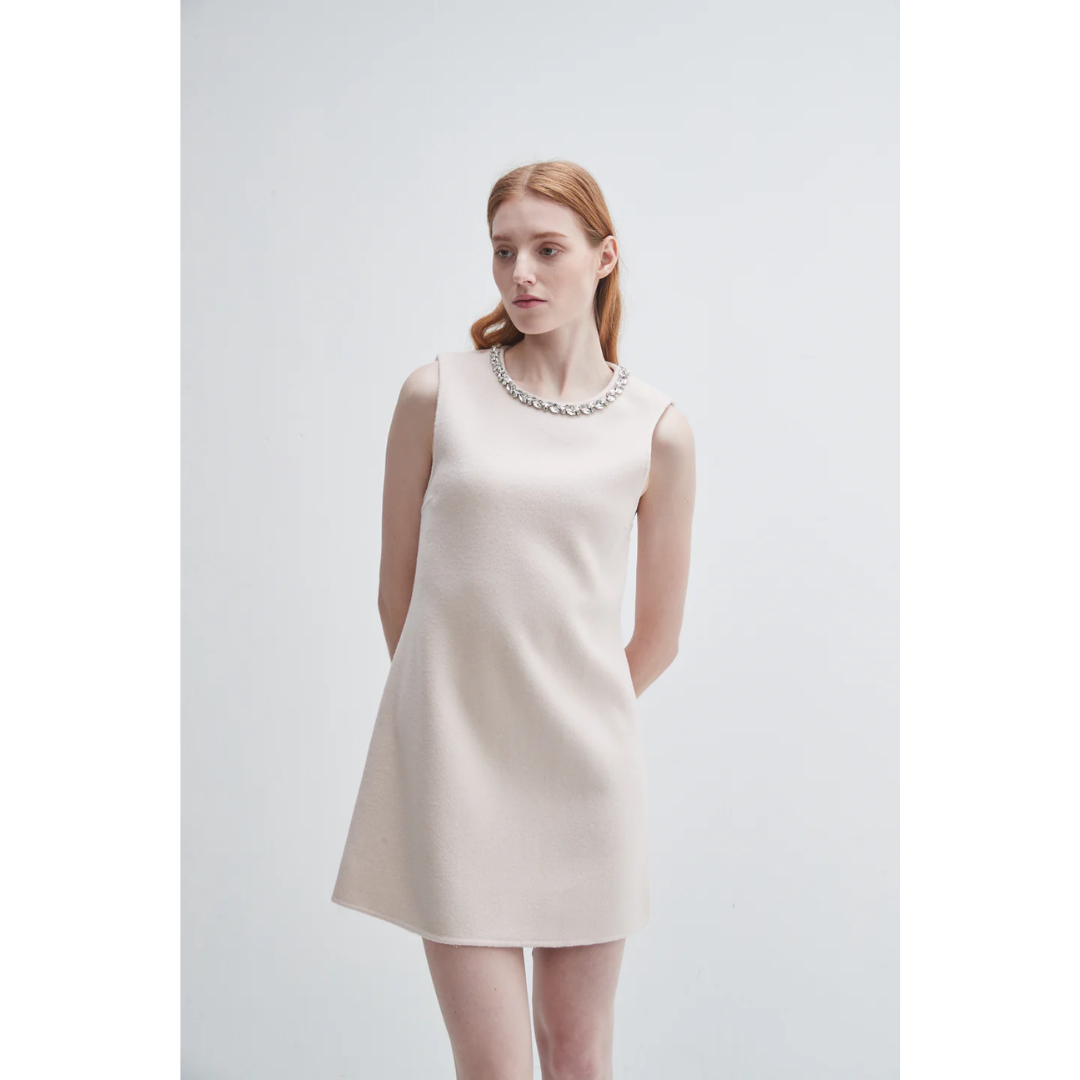 Cashmere Dress with Crystal Trim