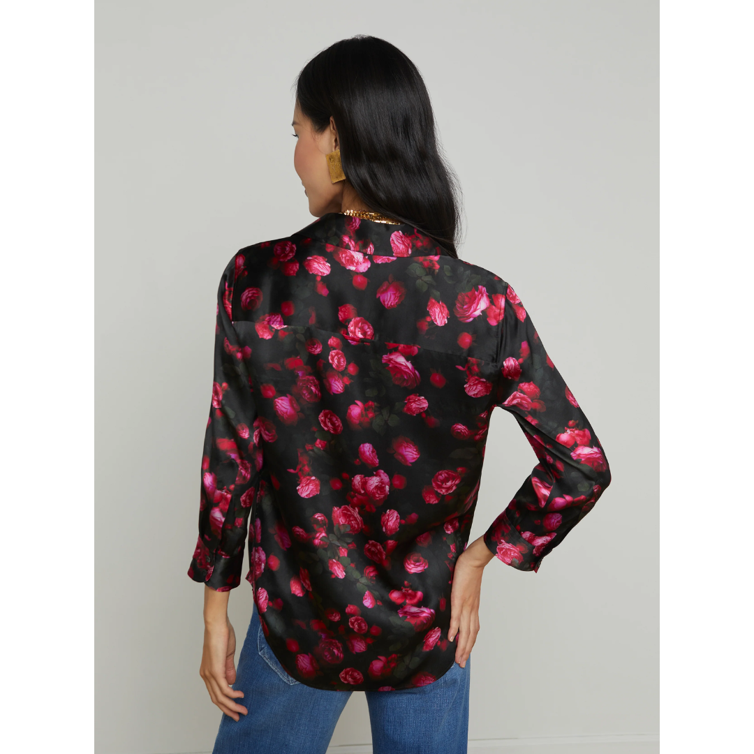 Dani Silk Blouse - Black/Pink Rosa Chinensis