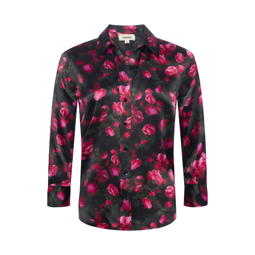 Dani Silk Blouse - Black/Pink Rosa Chinensis