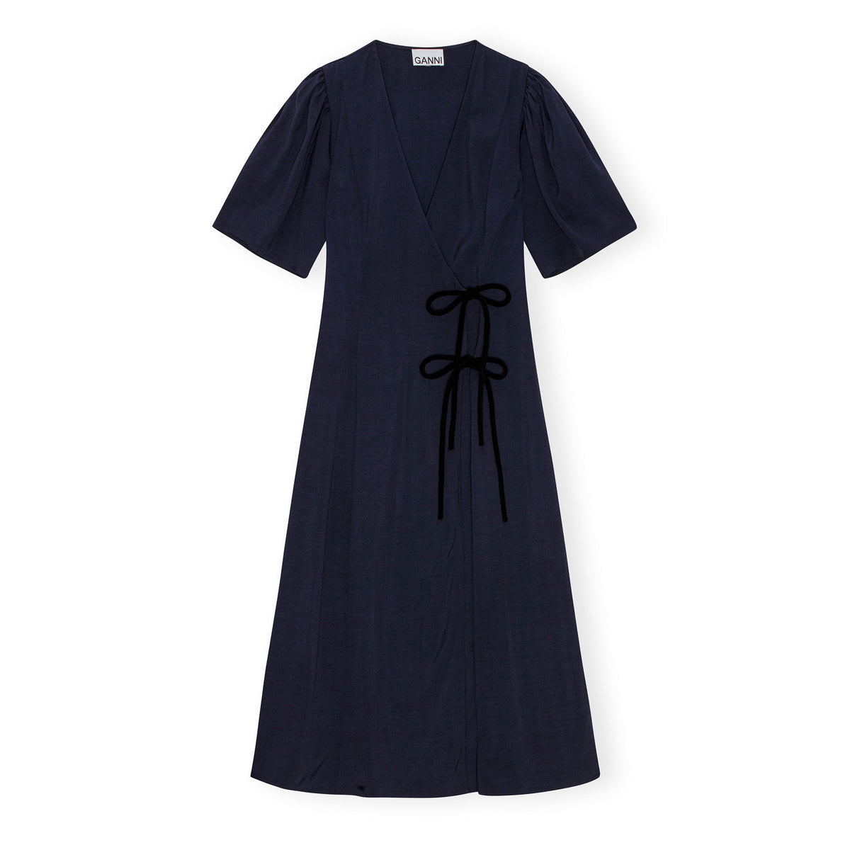 Navy Blue Viscose Twill Wrap Midi Dress