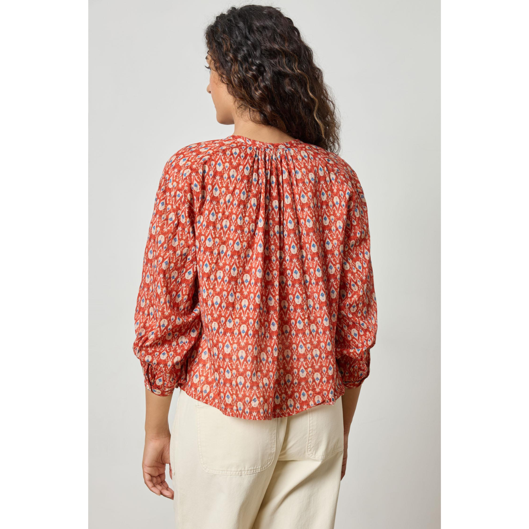 Long Sleeve Shirred Blouse