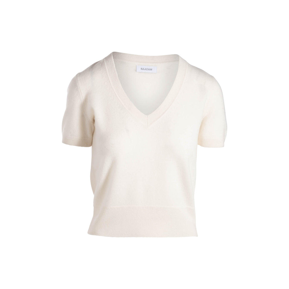 Cashmere Short Sleeve Cropped V-Neck Pullover