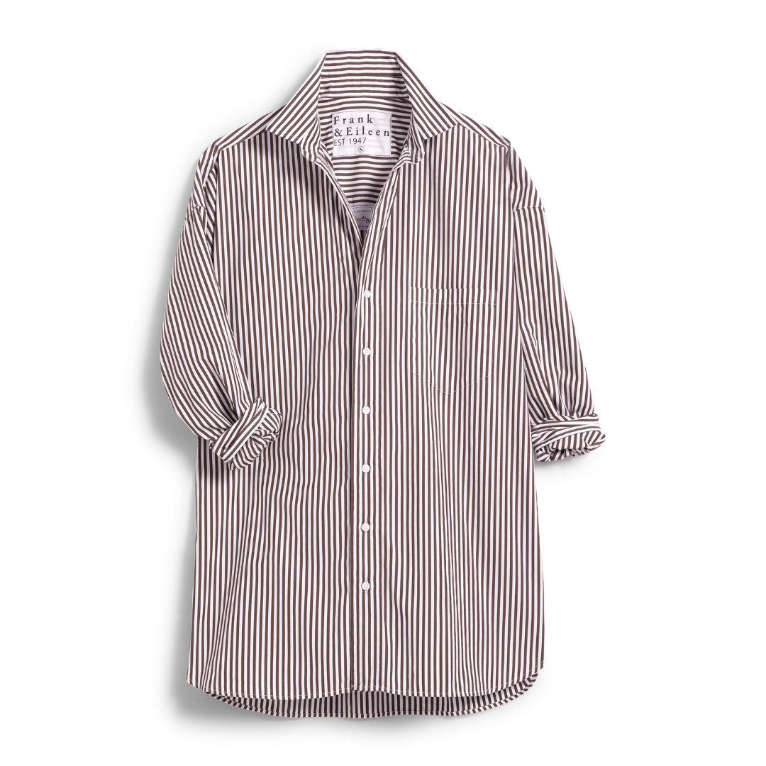 Shirley Oversized Button Up - Brown Stripe