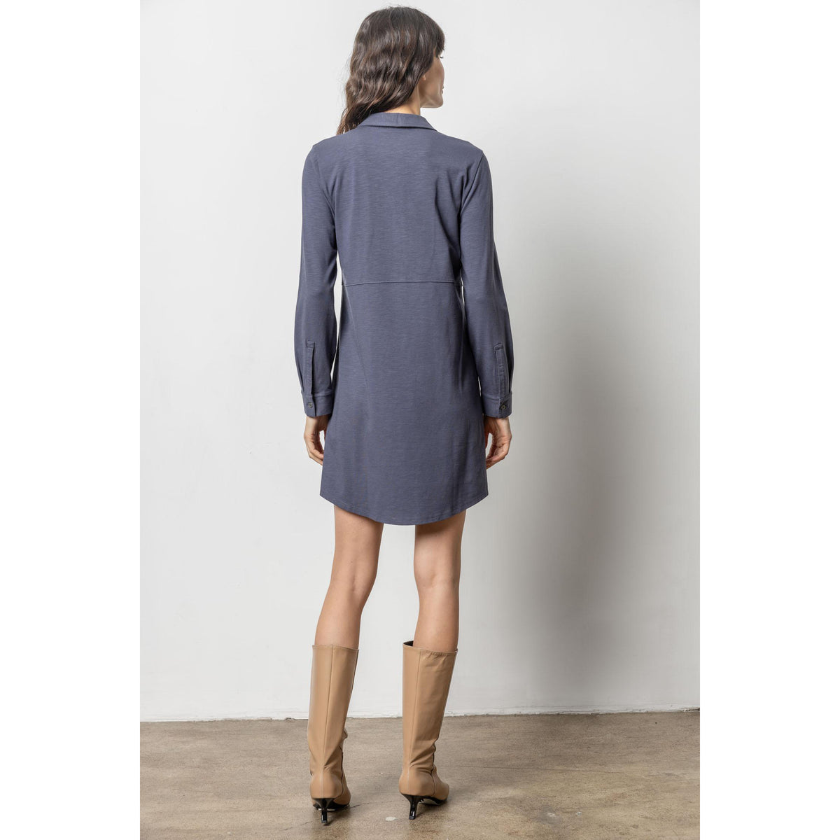 Long Sleeve Seamed Shirt Dress