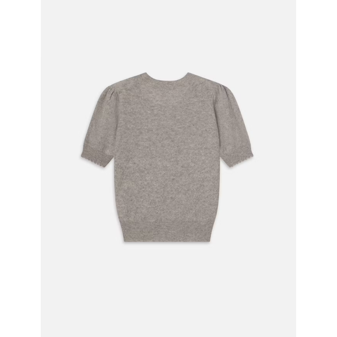 Pointelle Puff Sleeve Sweater - Light Heather Grey