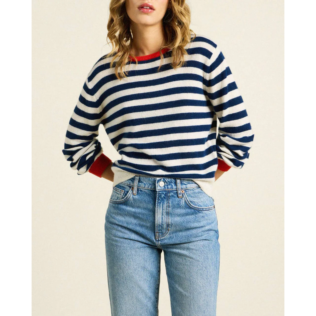 Ryann Sweater - Navy Stripe with Red