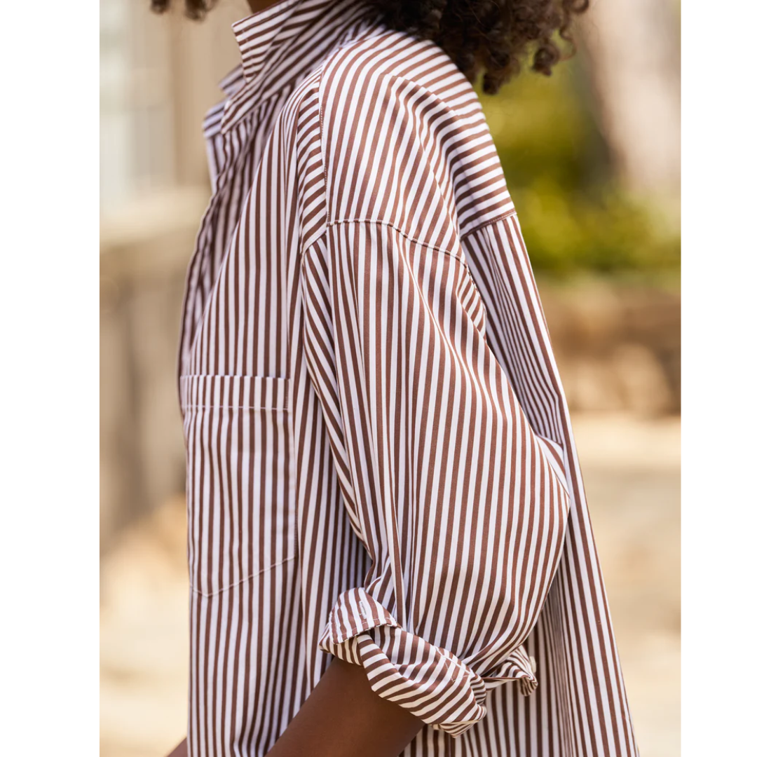 Shirley Oversized Button Up - Brown Stripe