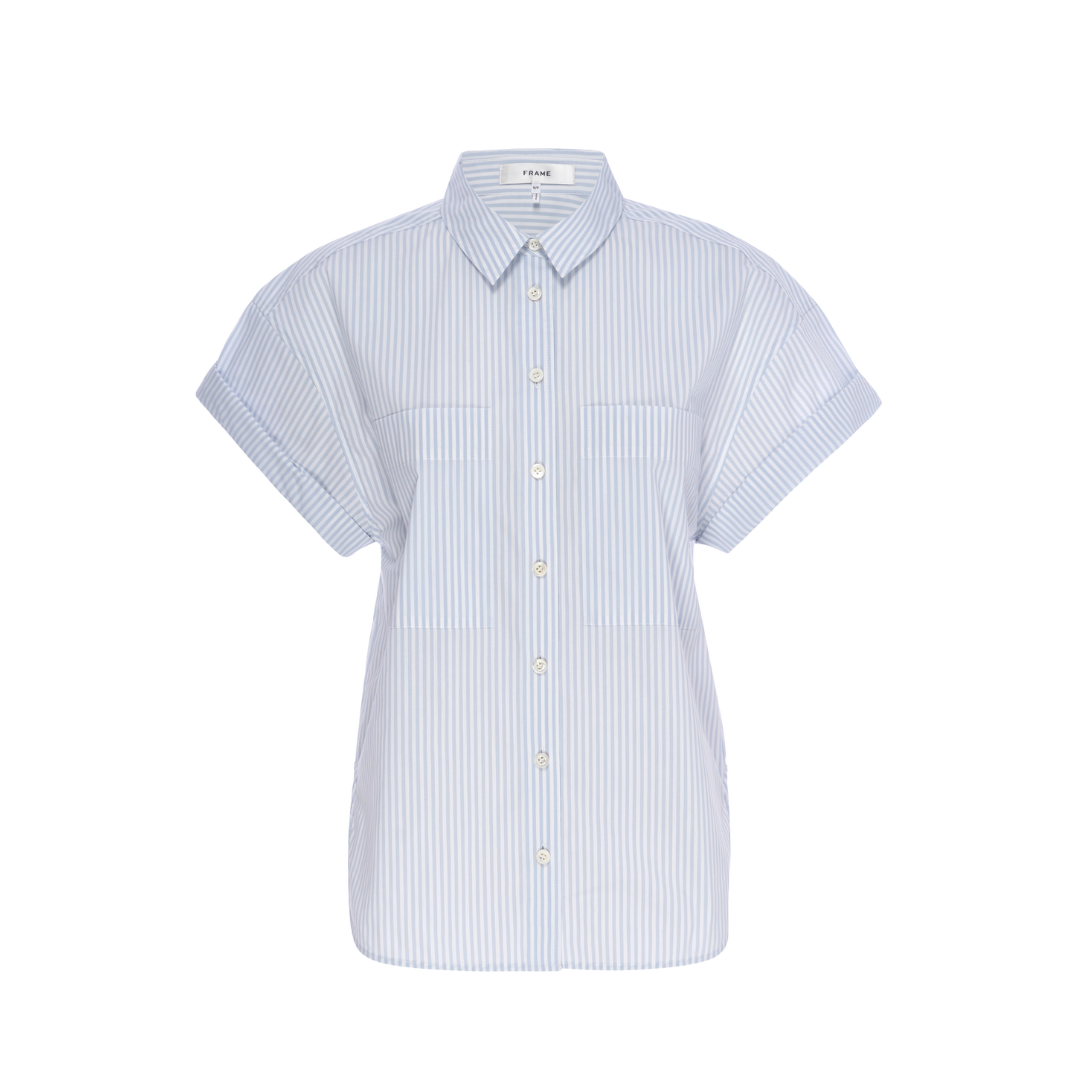 Short Sleeve Cuffed Button Up - Light Chambray