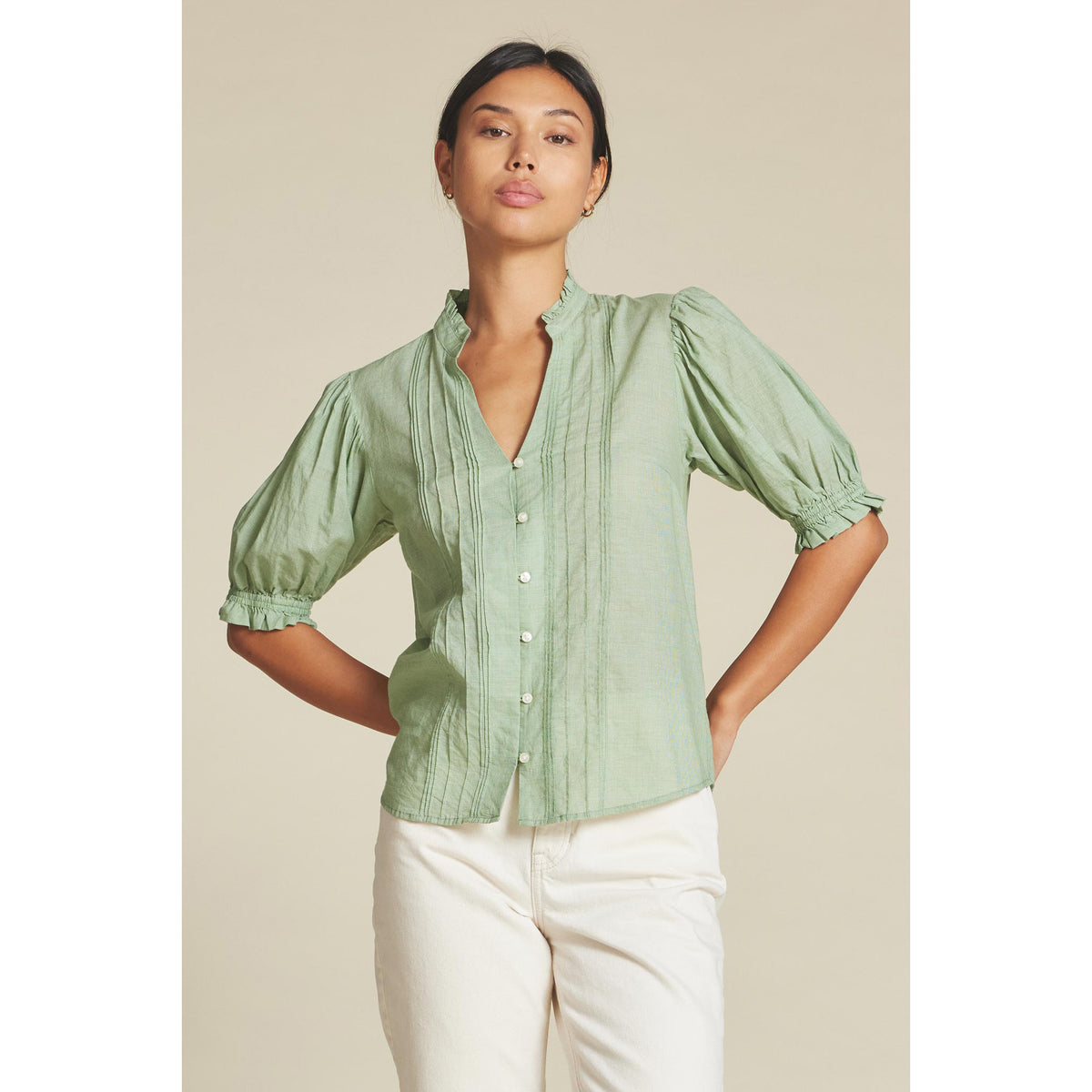 Eliza Blouse in Green Houndstooth