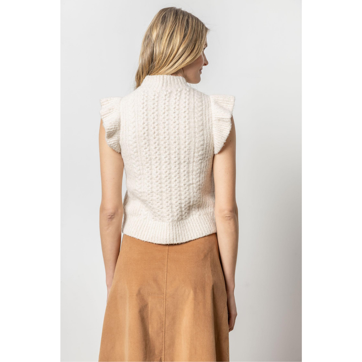 Flutter Sleeve Mock Neck Sweater