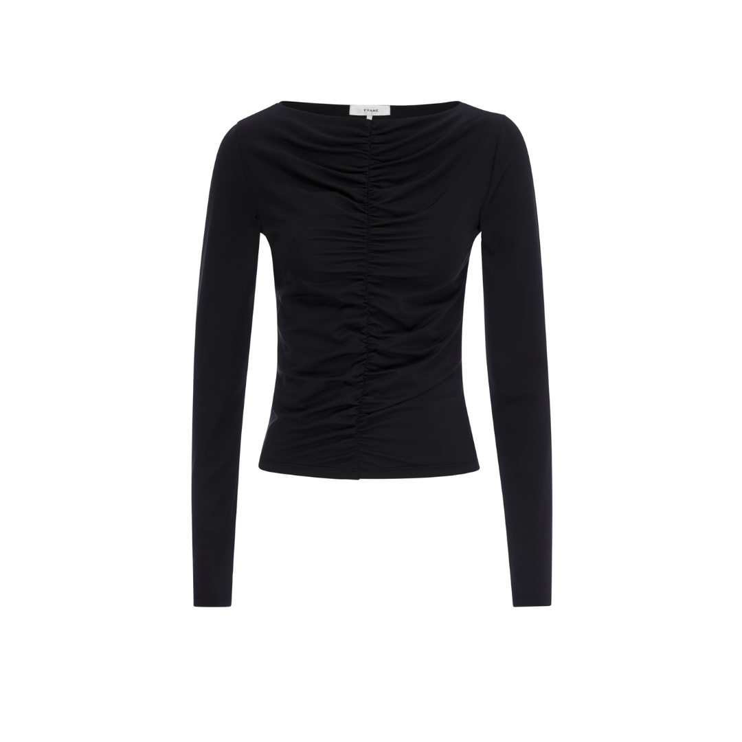 Ruched Long Sleeve Top - Black